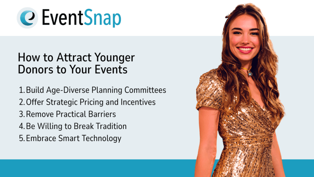 how to attract younger donors to your events check list with young woman smiling
